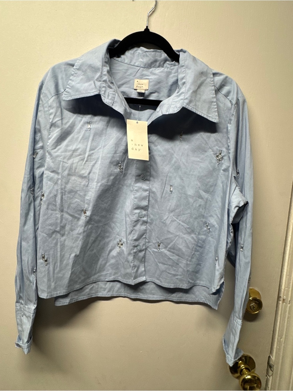 a new day Light Blue Embellished Button-Front Shirt